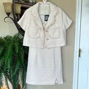 Brand New Thirty/Thirty LA Cream Tweed Minidress & Cropped Blazer Suit Jacket